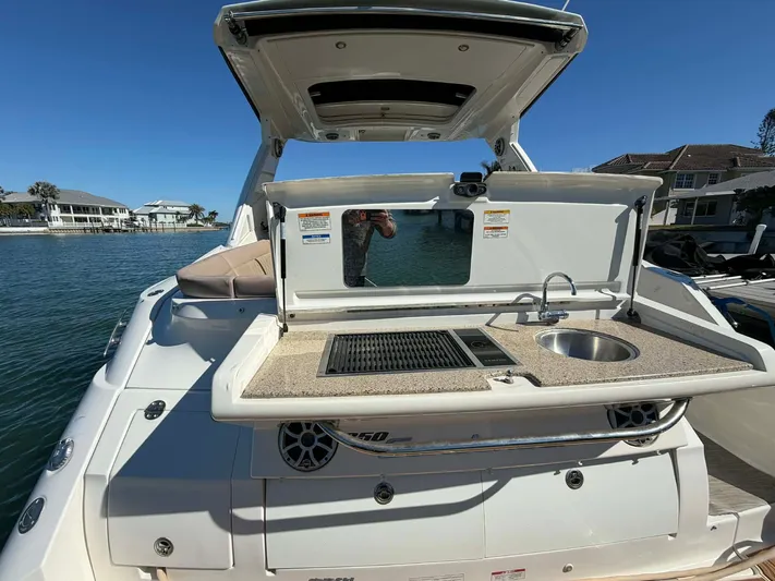I'll Have Another Yacht Photos Pics Sea Ray Sundancer 350 boat kitchen with sink and grill, 2016 model.