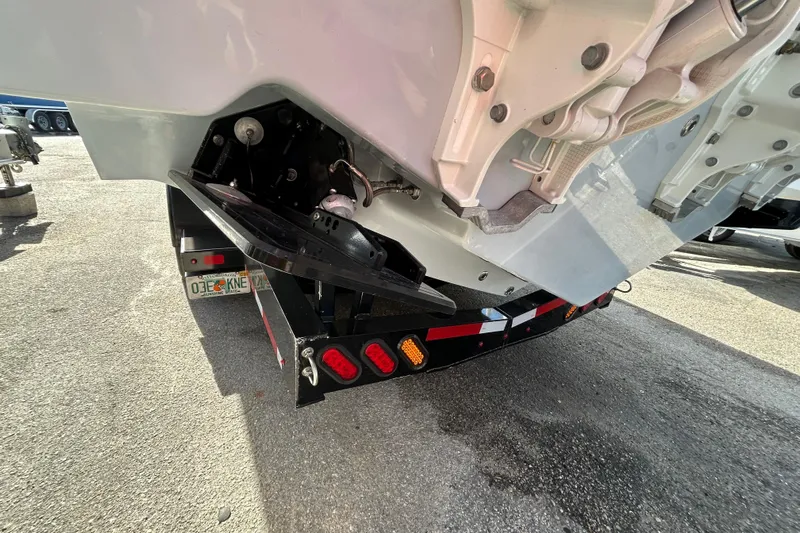  Yacht Photos Pics 2026 Contender 35 ST boat on trailer, showing hull and trailer details.