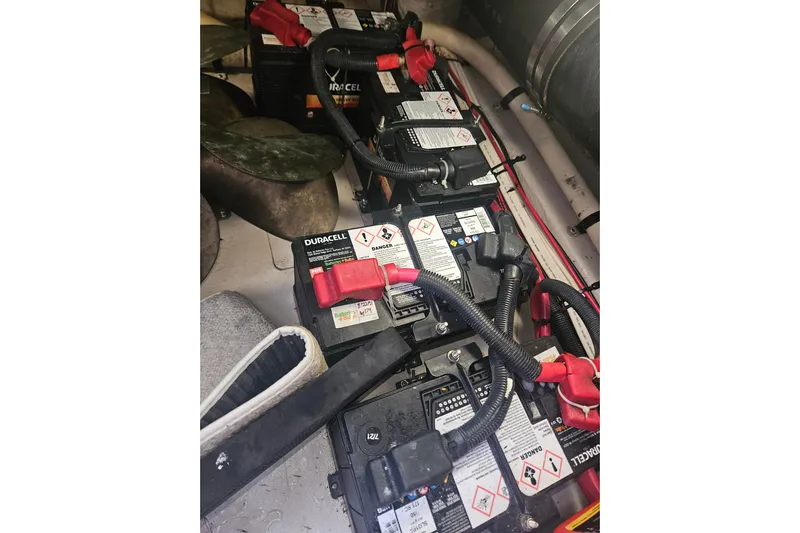 Sea Trials Yacht Photos Pics Battery compartment of a 2007 Sea Ray 44 Sedan Bridge yacht.