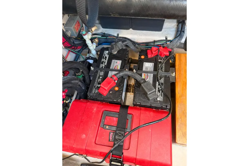 Sea Trials Yacht Photos Pics Battery compartment of a 2007 Sea Ray 44 Sedan Bridge boat.