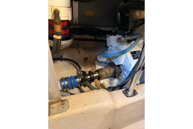 Sea Trials Yacht Photos Pics Engine compartment of 2007 Sea Ray 44 Sedan Bridge, showing mechanical components.