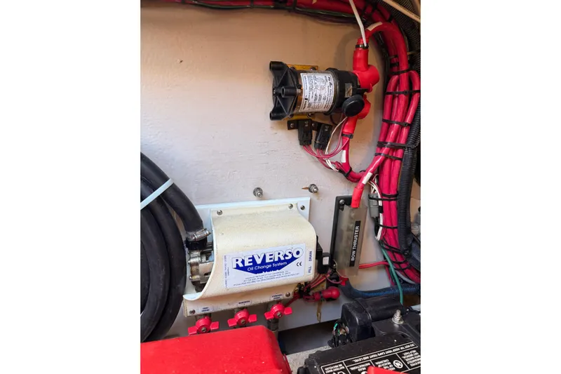 Sea Trials Yacht Photos Pics Engine room of 2007 Sea Ray 44 Sedan Bridge with Reverso oil change system.