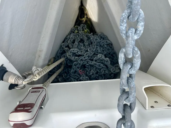 Charisapa Yacht Photos Pics Anchor chain and ropes in Jeanneau 50 DS sailboat locker, 2012 model.