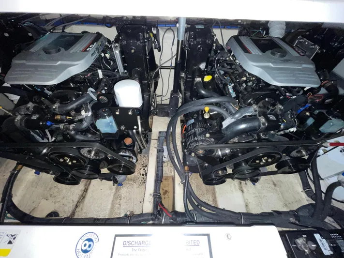  Yacht Photos Pics Engine compartment of a 2013 Rinker 310 Express Cruiser with dual engines.