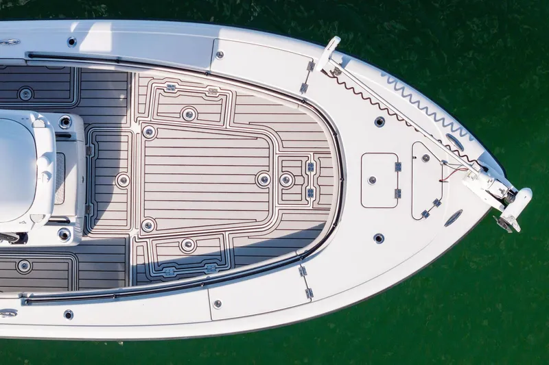  Yacht Photos Pics Top view of 2020 Barker Boatworks 26 Open, showcasing deck design and layout.