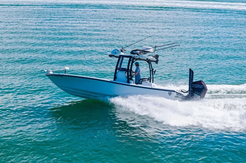  Yacht Photos Pics 2020 Barker Boatworks 26 Open cruising on clear blue water.