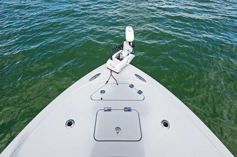  Yacht Photos Pics Bow of 2020 Barker Boatworks 26 Open on water, featuring trolling motor.