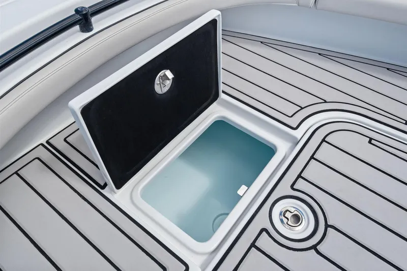  Yacht Photos Pics Barker Boatworks 26 Open 2020 model, open storage compartment on deck.