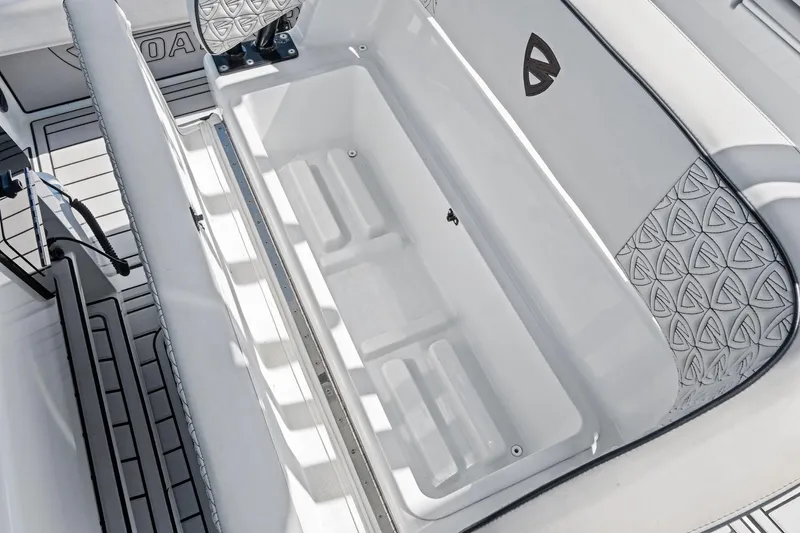  Yacht Photos Pics 2020 Barker Boatworks 26 Open interior with spacious storage compartment and patterned seating.