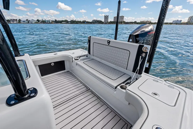  Yacht Photos Pics 2020 Barker Boatworks 26 Open on water, featuring sleek deck and seating.