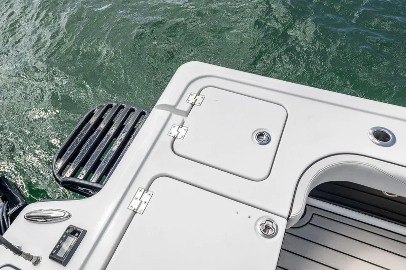  Yacht Photos Pics 2020 Barker Boatworks 26 Open deck with water view and storage compartments.