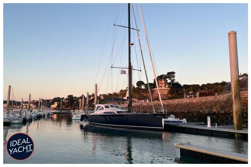 Mary Blue 3 Yacht Photos Pics 65ft Garcia Aluminium Centerboard yacht docked in serene marina at sunset, 2008 model.