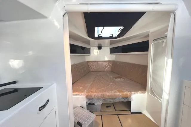 Bellissimo Yacht Photos Pics Interior of 2024 Neo 43 Romo yacht with cozy cabin and modern design.