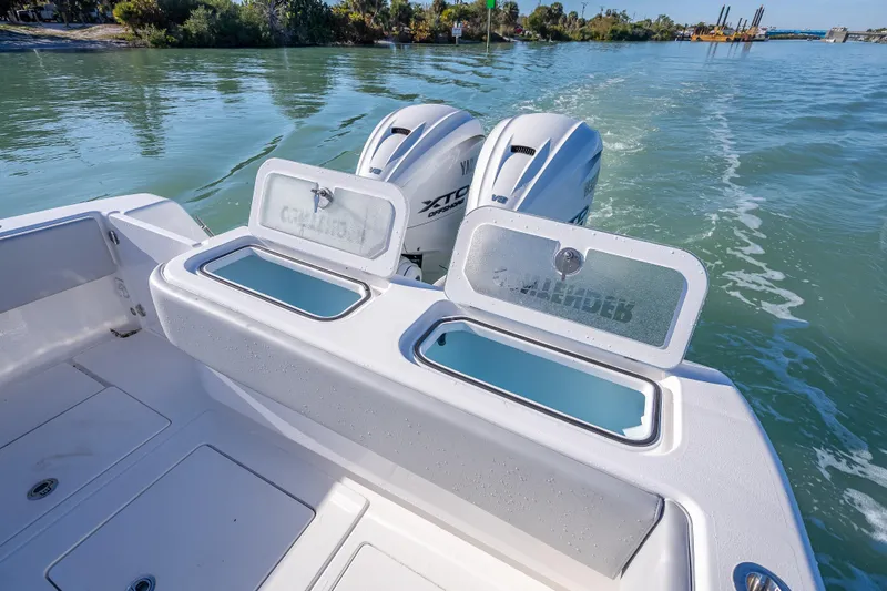  Yacht Photos Pics 2026 Contender 35 ST boat with dual Yamaha outboard engines on calm water.