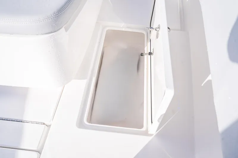  Yacht Photos Pics Open storage compartment on 2026 Contender 35 ST boat deck.