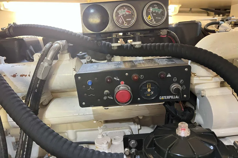 Dream Catcher Yacht Photos Pics Engine control panel of a 1998 West Bay 58 yacht with Caterpillar components.