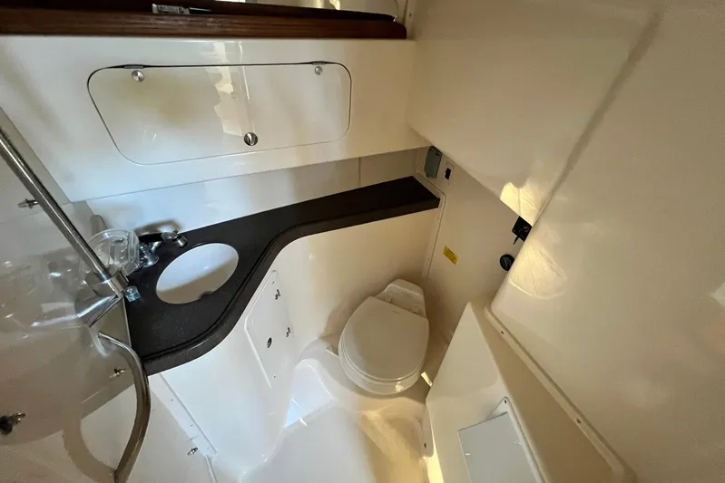 Zig Zag Yacht Photos Pics 2004 Grady-White Express 330 boat bathroom with sink and toilet.