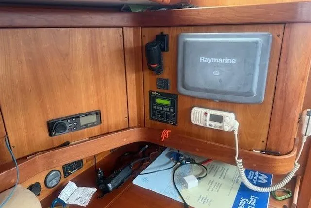 Midnight Yacht Photos Pics Control panel of a 2005 Sabre 386 sailboat with navigation equipment.