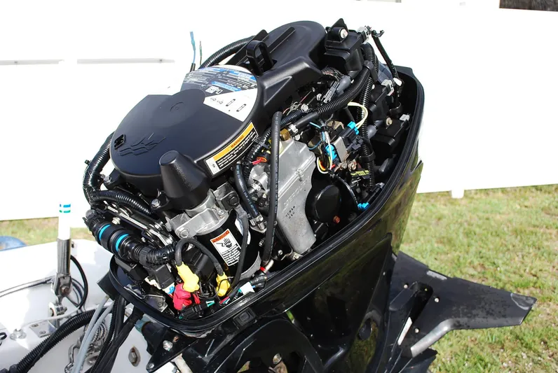 No Name Yacht Photos Pics Open engine of a 2000 Fairline Squadron boat, showcasing intricate mechanical components.