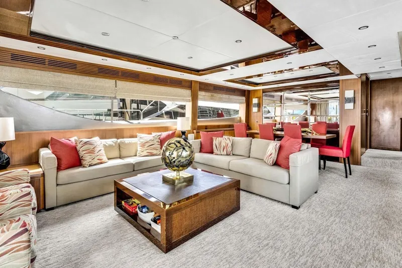 Princess Y85 Yacht Photos Pics Luxurious interior of 2012 Princess 85 yacht with elegant seating and modern decor.