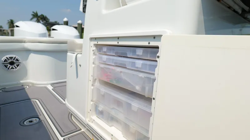  Yacht Photos Pics Storage compartments on a 2016 Yellowfin 32 Offshore boat deck.