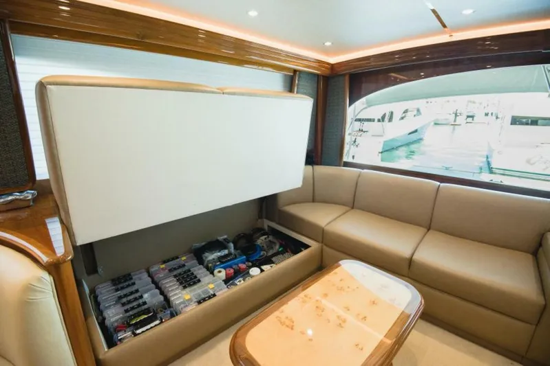 C Student Yacht Photos Pics Luxurious 2017 Viking 66 Convertible yacht interior with hidden storage under seating.