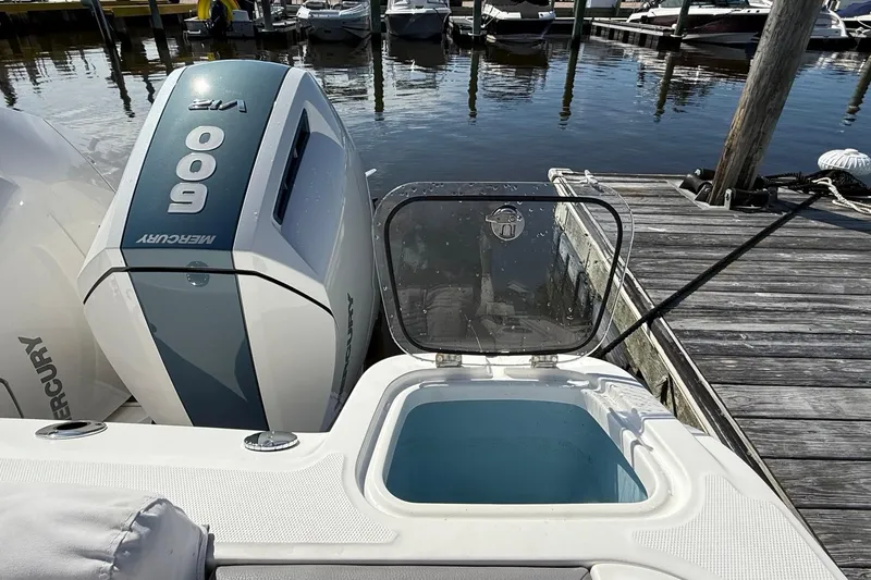  Yacht Photos Pics 2024 Boston Whaler 420 Outrage with Mercury 600 engine at dockside.