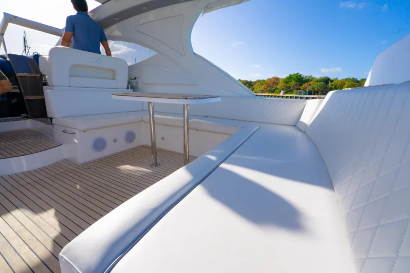  Yacht Photos Pics Luxurious 2022 Schaefer 375 HT yacht interior with white seating and sleek design.