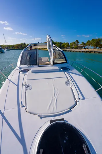  Yacht Photos Pics 2022 Schaefer 375 HT yacht on water, open hatch, sunny day, clear blue sky.