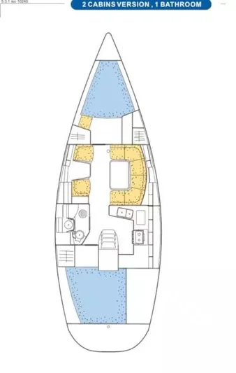  Yacht Photos Pics Floor plan of 2002 Jeanneau Sun Odyssey 40, 2 cabins, 1 bathroom layout.