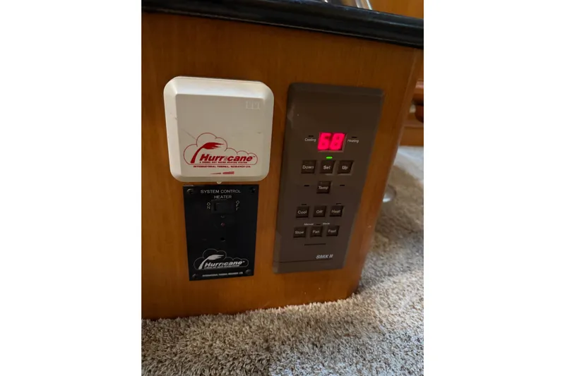 Bonnie Jean Yacht Photos Pics Control panel of 1998 Ocean Alexander Pilothouse Model 584, featuring temperature settings.