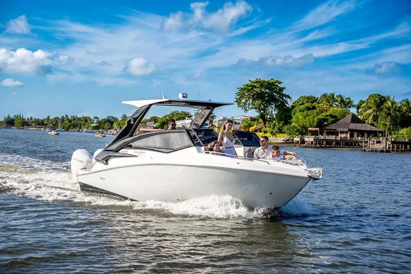 Lr280 Yacht Photos Pics 2024 L'acqua Royale LR280 GRAN CABRIO cruising on a sunny day with passengers onboard.