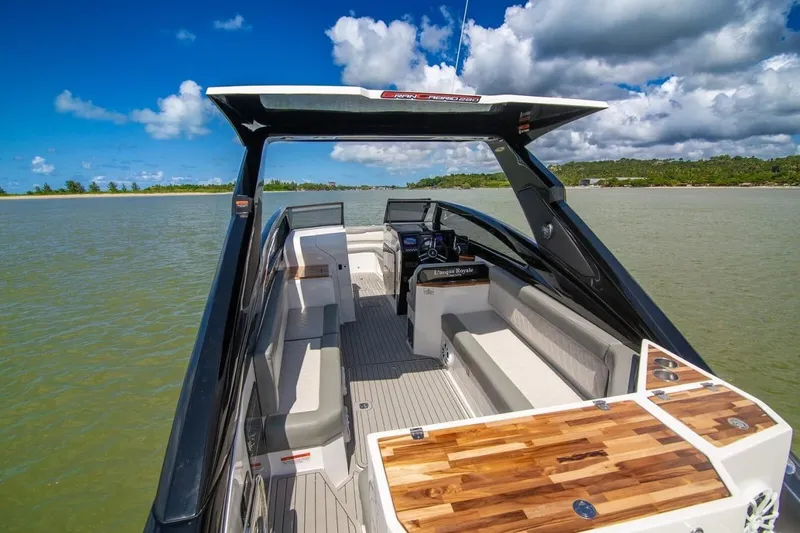 Lr280 Yacht Photos Pics 2024 L'acqua Royale LR280 GRAN CABRIO luxury boat interior on calm waters.