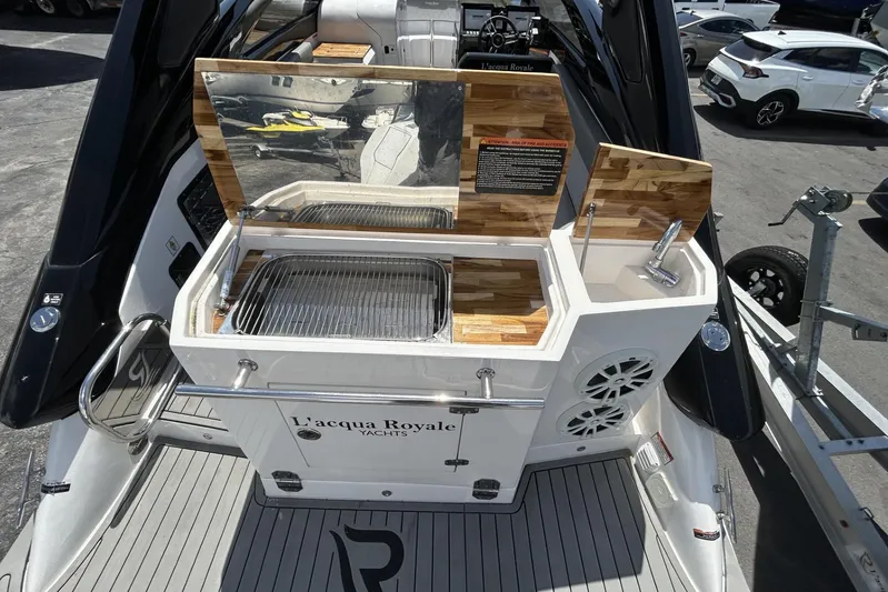 Lr280 Yacht Photos Pics Outdoor kitchen on 2024 L'acqua Royale LR280 GRAN CABRIO yacht with grill and sink.