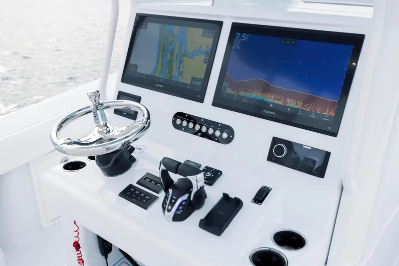  Yacht Photos Pics 2026 Yellowfin 36 Offshore boat dashboard with advanced navigation and control systems.