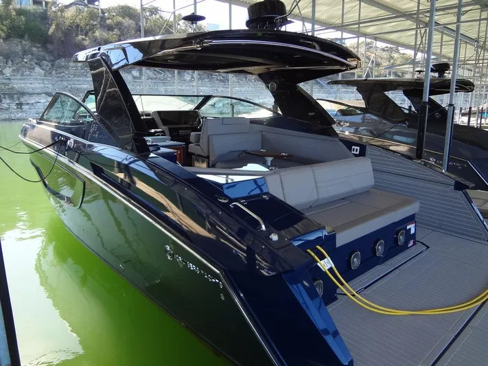  Yacht Photos Pics 2021 Cruisers Yachts 38 GLS I/O, sleek design, docked in marina, luxury seating.