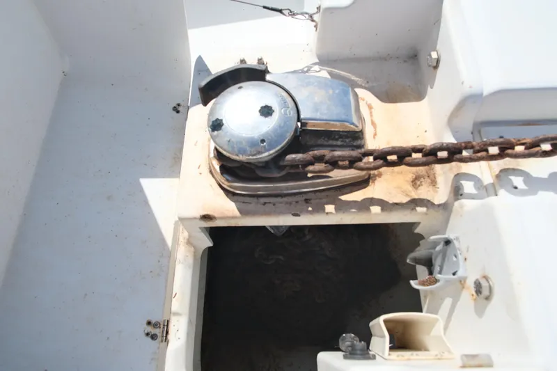 Sv Hypnautic Yacht Photos Pics Anchor winch on a 2002 Lagoon 440 catamaran deck.