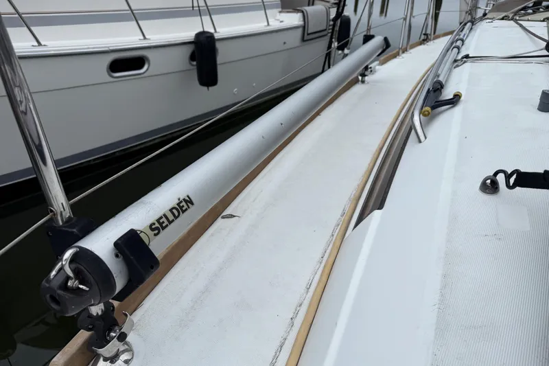 A Bientot Yacht Photos Pics Deck of 2016 Jeanneau Sun Odyssey 349 sailboat with Selden equipment.