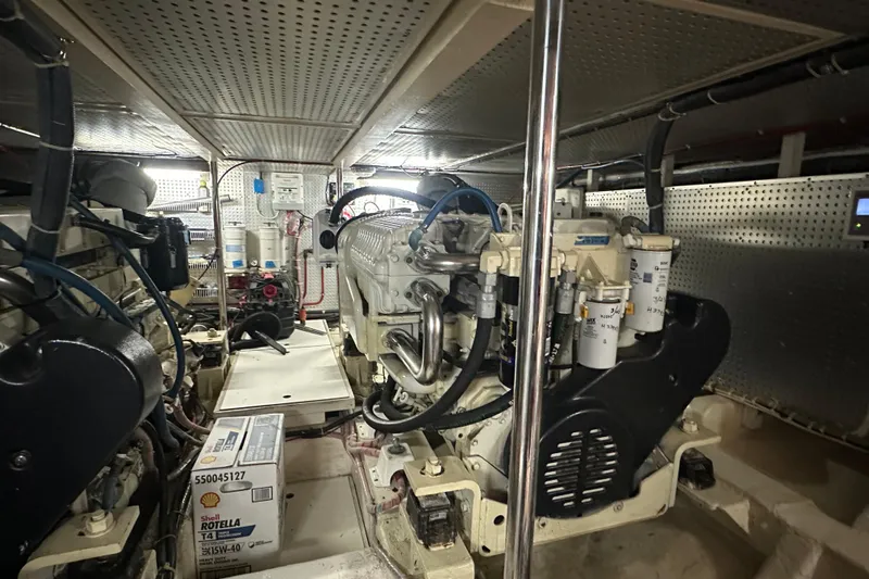  Yacht Photos Pics Engine room of 2006 Novatec Islander 55 yacht, featuring mechanical components and equipment.