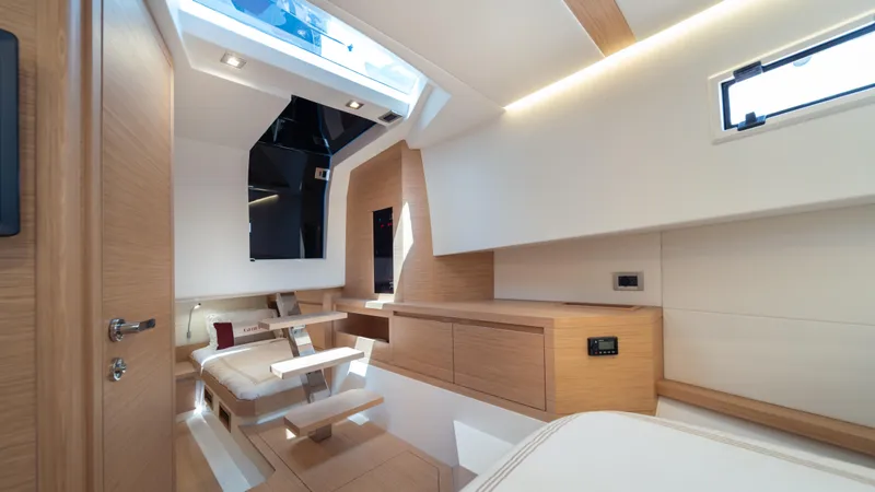 Freedom Yacht Photos Pics Luxurious interior of 2023 Pardo Yachts 38, featuring modern design and natural lighting.
