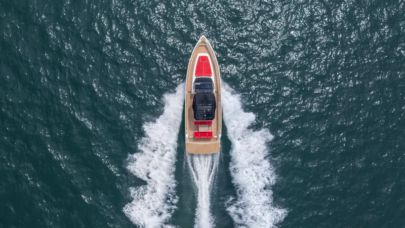 Freedom Yacht Photos Pics Aerial view of 2023 Pardo Yachts 38 cruising on open water.