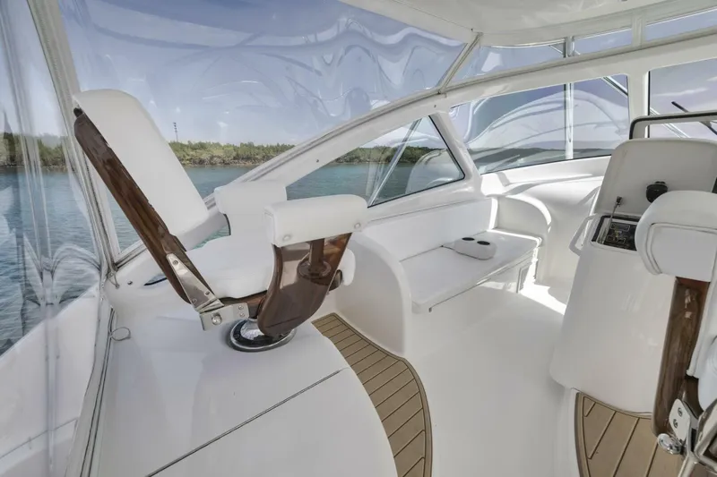 Blondie Yacht Photos Pics 2012 Viking 42 Open yacht interior with white seating and wooden accents.