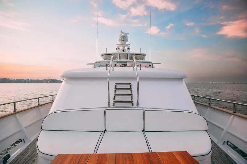  Yacht Photos Pics Luxury yacht deck of 2010 Benetti Sail Division 90 at sunset.