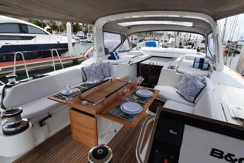 Mareo Yacht Photos Pics Luxurious 2018 Beneteau Oceanis 55.1 yacht interior with elegant dining setup.