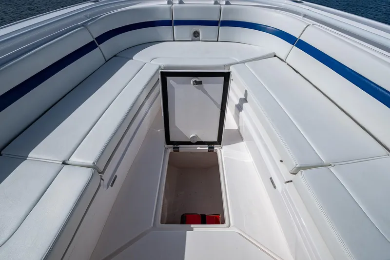 Christyl Clear Yacht Photos Pics 2018 Intrepid 327 Center Console boat interior with open storage compartment.
