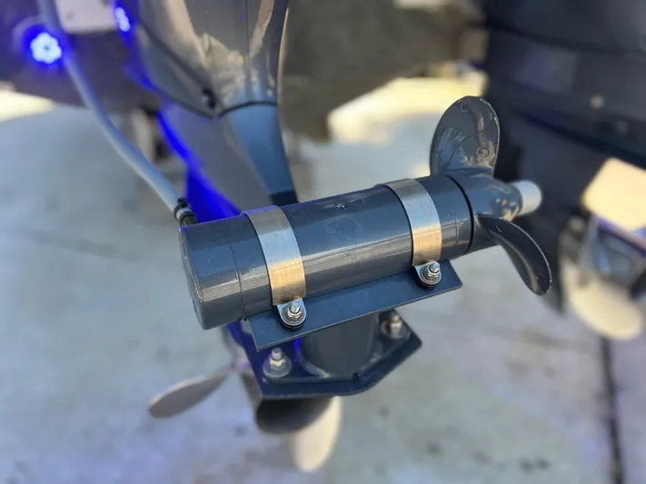  Yacht Photos Pics Close-up of 2021 Jeanneau Leader 9.0 WA's stern thruster with twin Yamaha 250s.