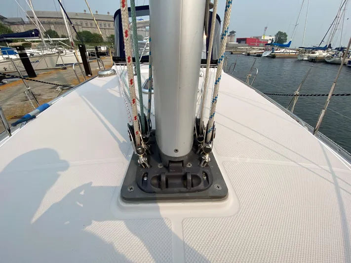  Yacht Photos Pics Catalina 355 sailboat deck, 2014 model, docked at marina with visible rigging.