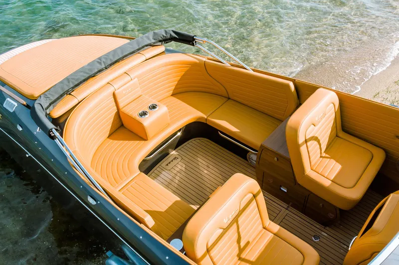 Seven Seas Speedster X Yacht Photos Pics Luxurious 2025 Seven Seas Yachts Venus Speedster X with elegant tan leather interior.