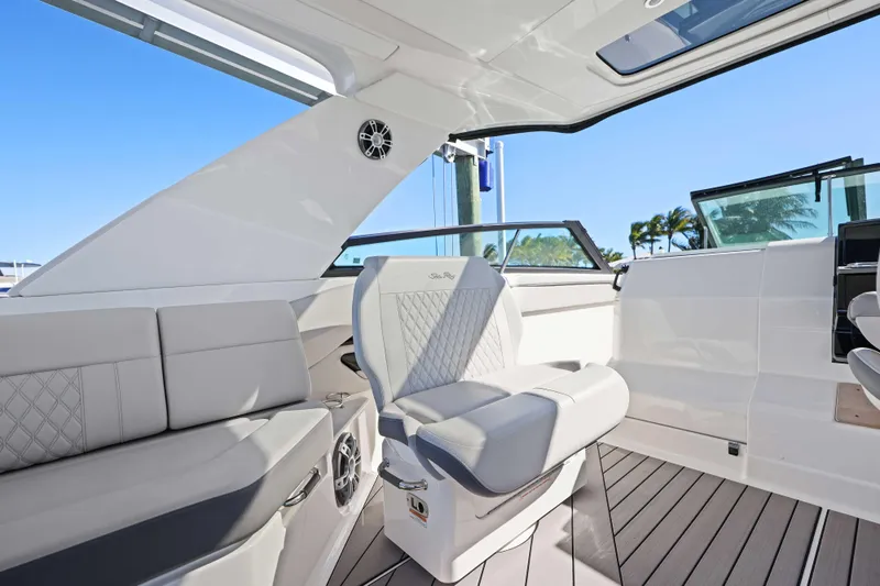  Yacht Photos Pics 2023 Sea Ray SLX 400 Outboard interior with luxurious seating and modern design.