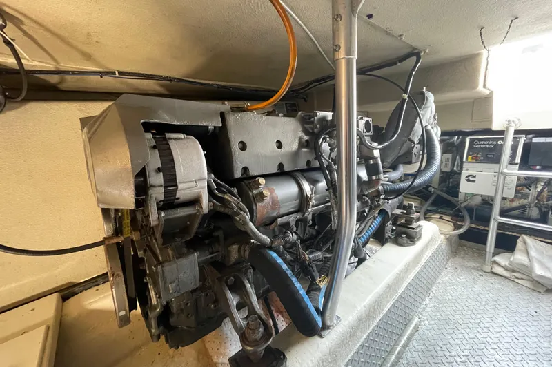 Reel It In Yacht Photos Pics Engine room of 2003 Ocean Yachts 40 Super Sport with visible machinery and components.